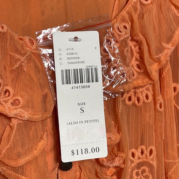Anthropologie Floreat Tangerine Off Shoulder Semi Sheer Embroidered Blouse NWT - Picture 11 of 13
